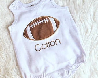 Embroidered Football Bubble Romper, Summer Romper, Baby Football Outfit, Boys Football Romper, Baby Boy Outfit