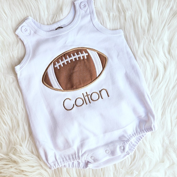 Embroidered Football Bubble Romper, Summer Romper, Baby Football Outfit, Boys Football Romper, Baby Boy Outfit