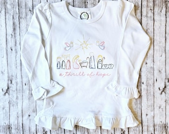 Embroidered Christmas Ruffle Shirt, Manger Shirt, Bible Shirt