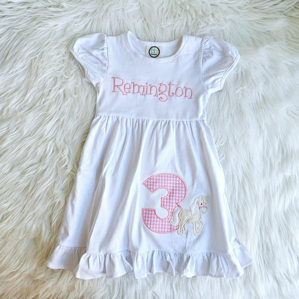 Horse Birthday Dress, Embroidered Horse Dress, Cowgirl Birthday Outfit, Girls Horse Dress, Western Birthday Outfit