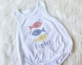 Fish Romper, Boys Beach Themed Bubble, Baby Boy Beach Outfit