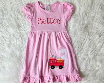 Girls Fire Truck Birthday Dress