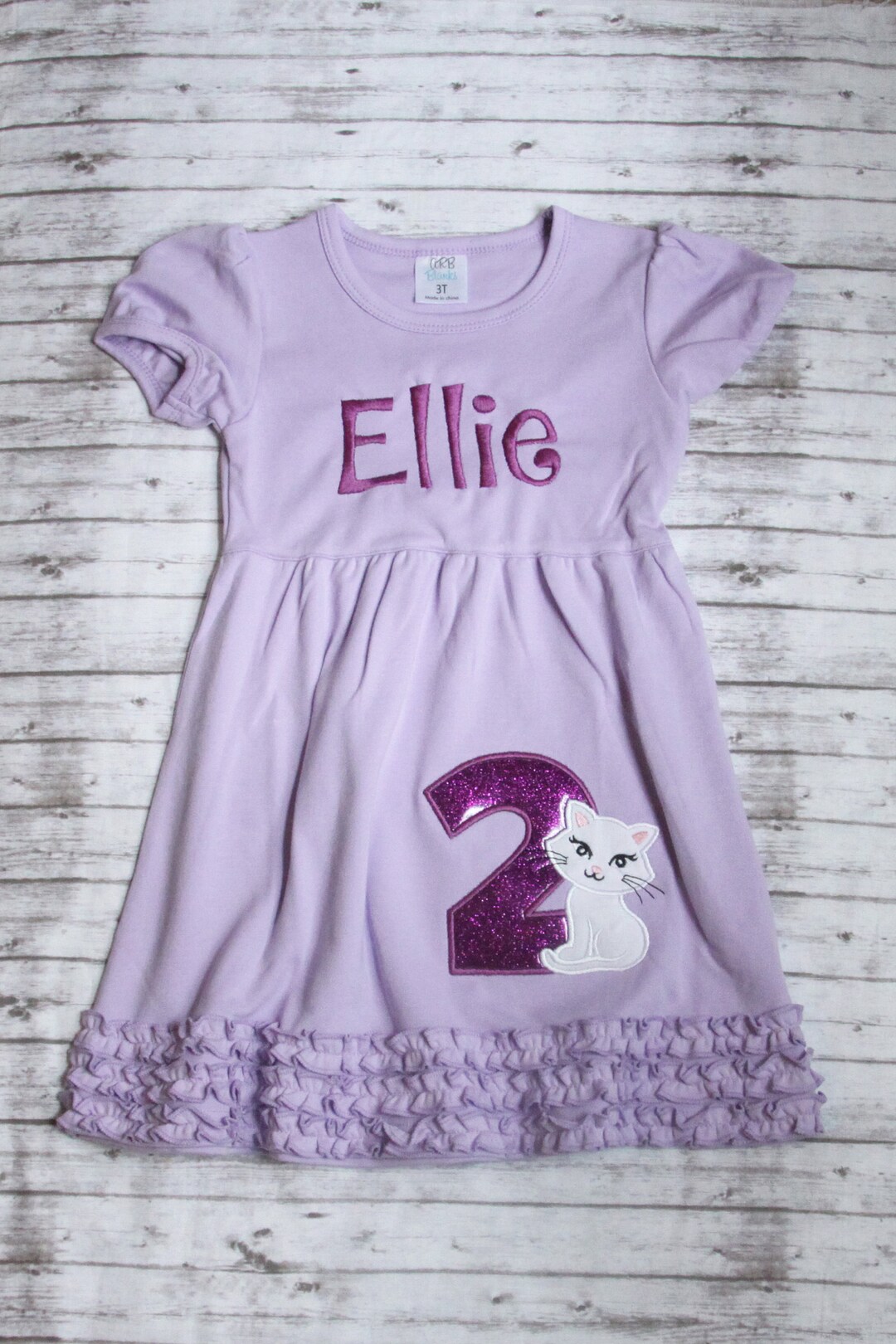 Embroidered Kitten Dress, Embroidered Cat Birthday Dress, Kitty