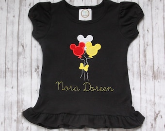 Monogrammed Disney Balloon Ruffle Shirt, Minnie Mouse Shirt, Girls Disney Shirt, Embroidered Minnie T-shirt