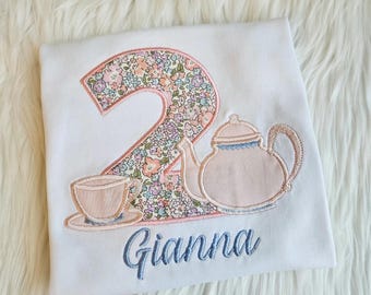 Tea Party Birthday Shirt, Teacup Shirt, Girls Tea Pot Birthday Shirt, Tea Party Outfit