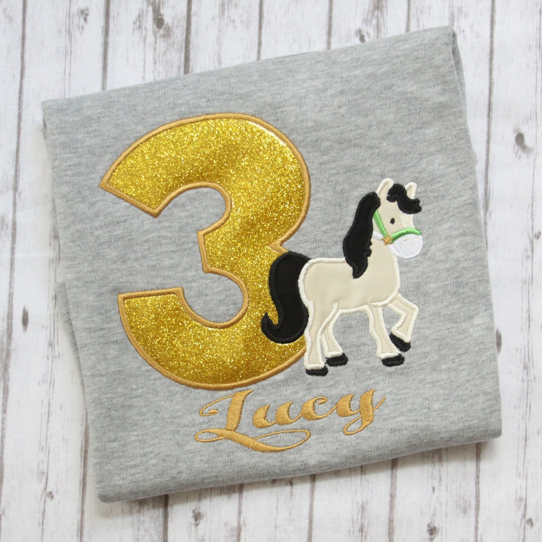 Embroidered Horse Birthday Shirt Girls Birthday Tshirt Etsy