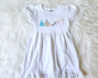Embroidered Princess Dress, Monogrammed little girls dress, Personalized Disney dress, Disney Outfit