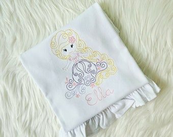 Embroidered Princess t-shirt, Rapunzel t-shirt, Mermaid shirt, Girls Disney shirt