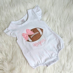 Embroidered Girls Football Ruffle Romper, Summer Romper, Baby Football Outfit