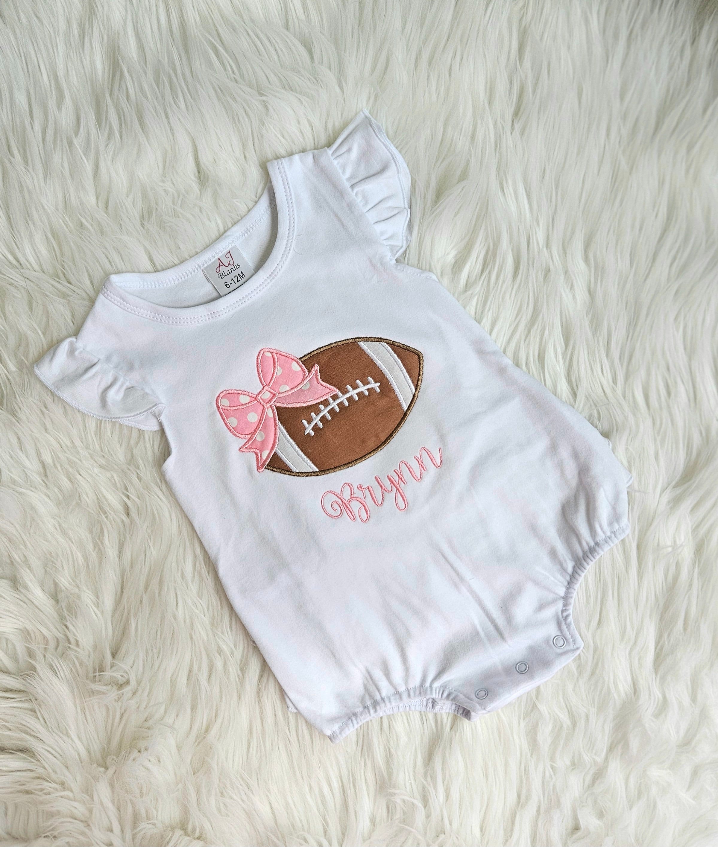 Embroidered Girls Football Ruffle Romper, Summer Romper, Baby Football Outfit