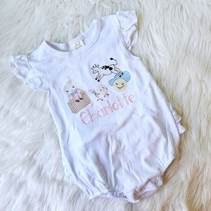 Nursery Rhyme Romper, Girls Mother Goose Ruffle Romper