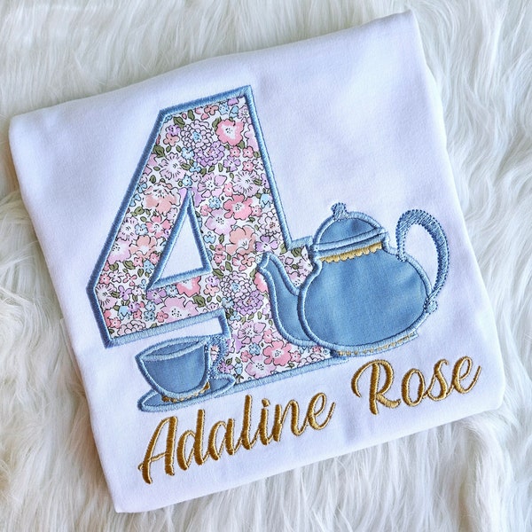 Tea Party Birthday Shirt, Teacup Shirt, Girls Tea Pot Birthday Shirt, Tea Party Outfit