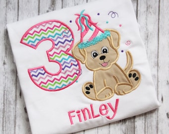 Embroidered Puppy Birthday Shirt, Girls puppy dog Birthday T-shirt, Little Girls Birthday Outfit, Puppy Shirt, Personalized birthday shirt