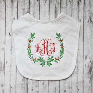 Embroidered Christmas Bib, Monogrammed Bib, Christmas Bib, Baby&#39;s First Christmas