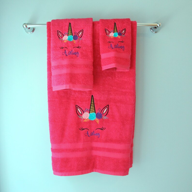 Unicorn towel set Embroidered bath towel Little girls Etsy