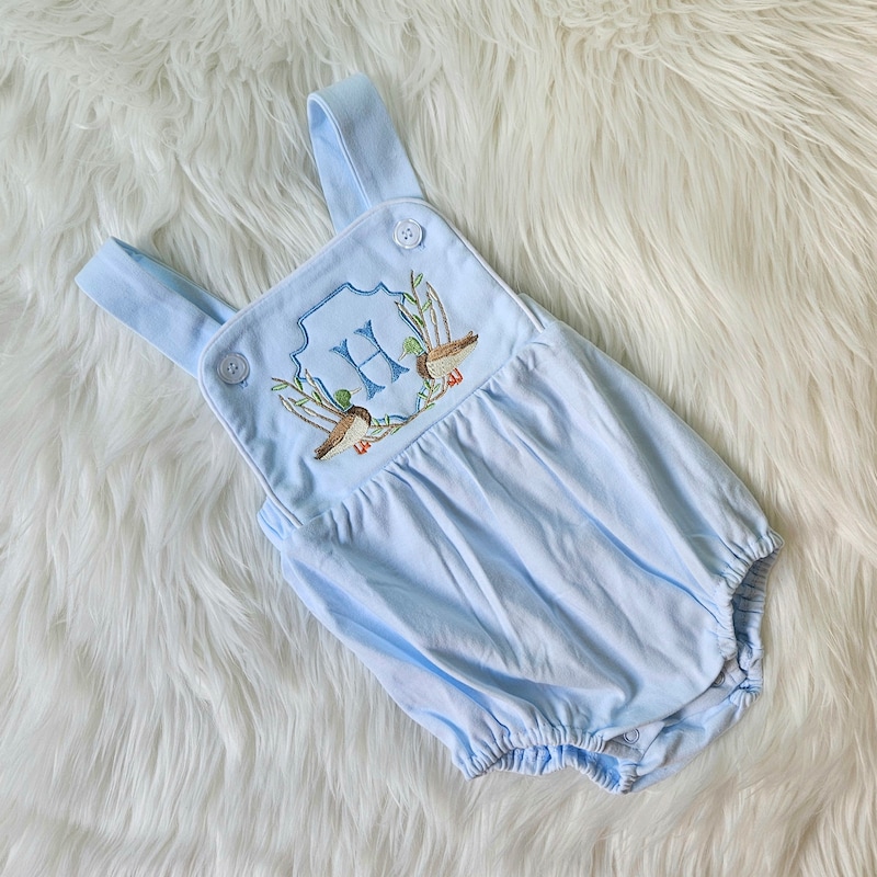Embroidered Duck Sunsuit, Monogrammed Baby Summer Outfit
