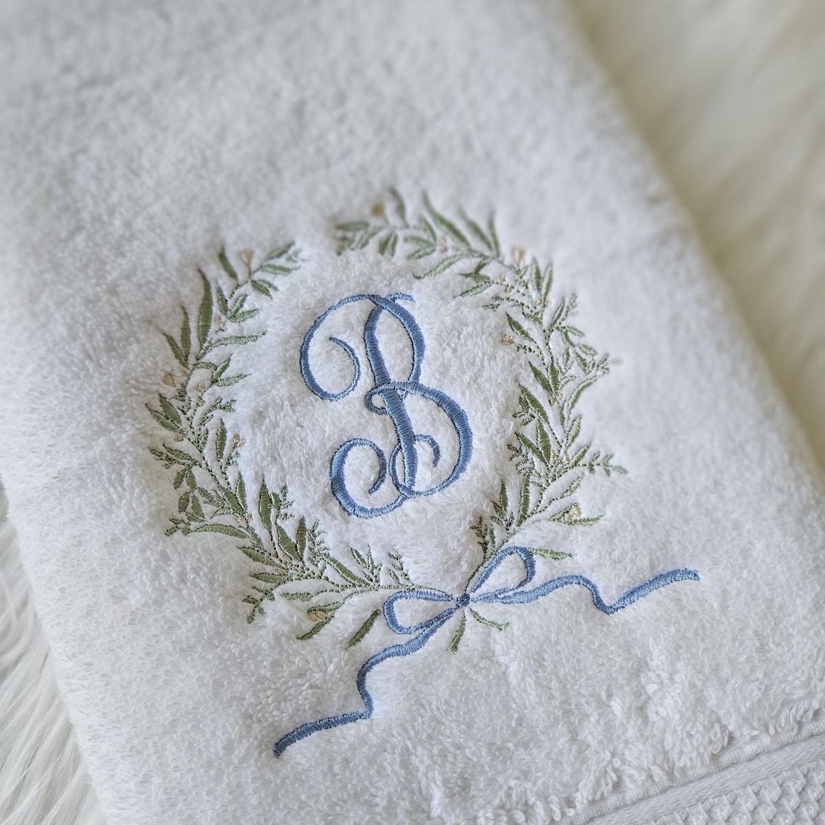 Embroidered Bath Hand Towel, Floral Crest - Etsy
