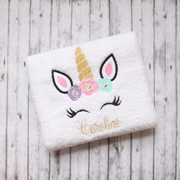 Unicorn hand towel, Embroidered hand towel, Little girls bathroom decor, Unicorn decor
