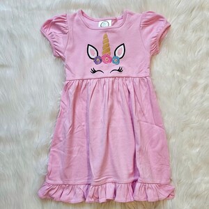Pink Unicorn Dress, Embroidered Unicorn Ruffle Dress, Unicorn Birthday Outfit, Unicorn birthday dress