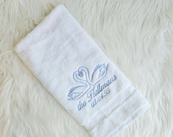 Embroidered swan towel, wedding towel, anniversary towel