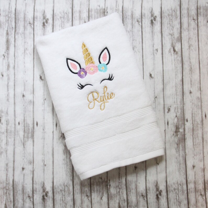 Unicorn Towel Set Embroidered Unicorn Bath Towel Little Etsy