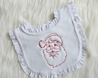 Embroidered Christmas Bib, Santa Bib
