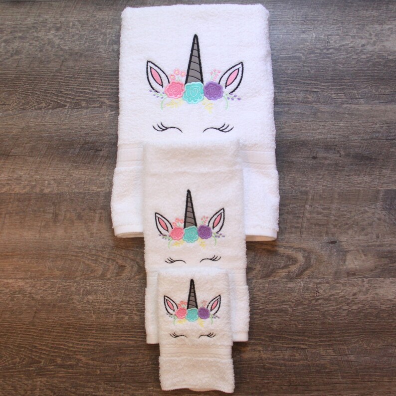 Unicorn Towel Set Embroidered Bath Towel Little Girls Etsy