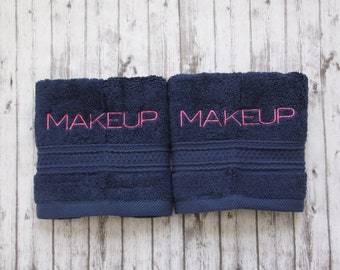 makeup washcloth, navy blue makeup towel, embroidered bath wash cloth, monogrammed bath wash cloth, stocking stuffer