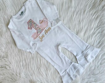 Long Sleeve Embroidered Tea Party Birthday Ruffle Romper