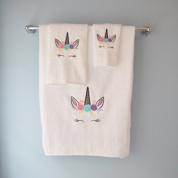 Unicorn Towel Set Embroidered Bath Towel Little Girls Bathroom