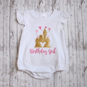 Disney Ruffle Romper, Baby Disney Outfit, Embroidered Pink Seersucker Minnie Disney Romper, girls Disney Outfit,
