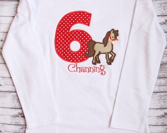 Embroidered Horse Birthday Long Sleeve Shirt, Girls Birthday T-shirt, Little Girls Birthday Outfit, Horse Shirt, Personalized birthday shirt