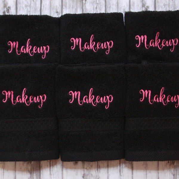 makeup washcloth, black makeup towel, embroidered bath wash cloth, monogrammed bath wash cloth, embroidred hand towel