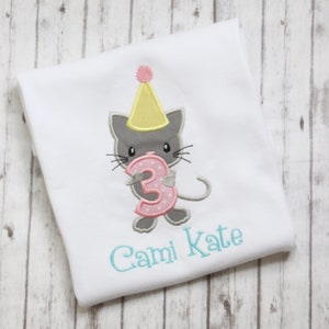 Embroidered Kitten Birthday Shirt, Girls Cat Birthday T-shirt, Little Girls Birthday Outfit, Kitten Shirt, Personalized birthday shirt