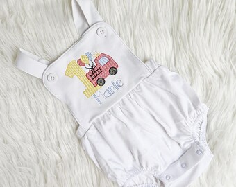 Embroidered Fire Truck Sunsuit