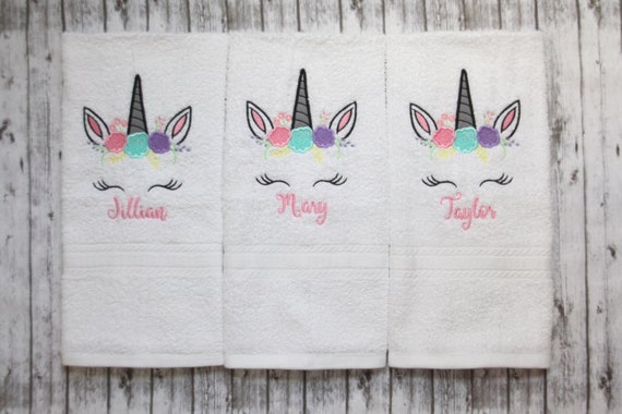 Unicorn Hand Towel Embroidered Unicorn Hand Towel Little Girls Bathroom Decor Unicorn Decor Etsy