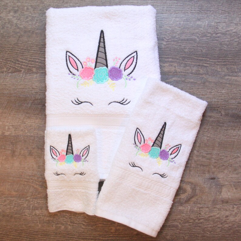 Unicorn Towel Set Embroidered Bath Towel Little Girls Etsy