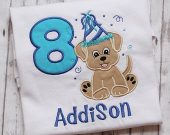 Embroidered Puppy Birthday Shirt, Girls puppy dog Birthday T-shirt, Little Girls Birthday Outfit, Puppy Shirt, Personalized birthday shirt