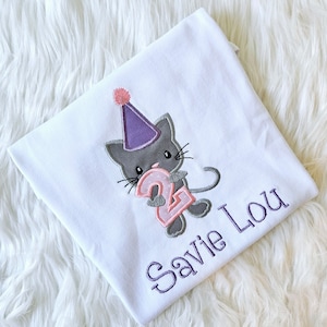 Embroidered Kitten Birthday Shirt, Girls Cat Birthday T-shirt, Little Girls Birthday Outfit, Kitten Shirt, Personalized birthday shirt