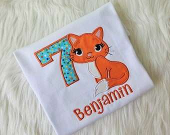Embroidered Kitten Birthday Shirt