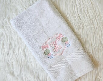 Embroidered Hand Towel, Flower Pot Towel