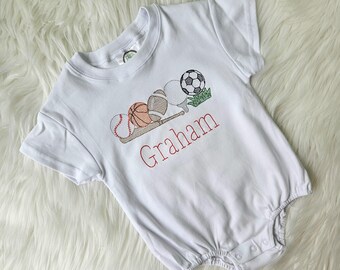 Embroidered Football Bubble Romper, First Birthday Outfit