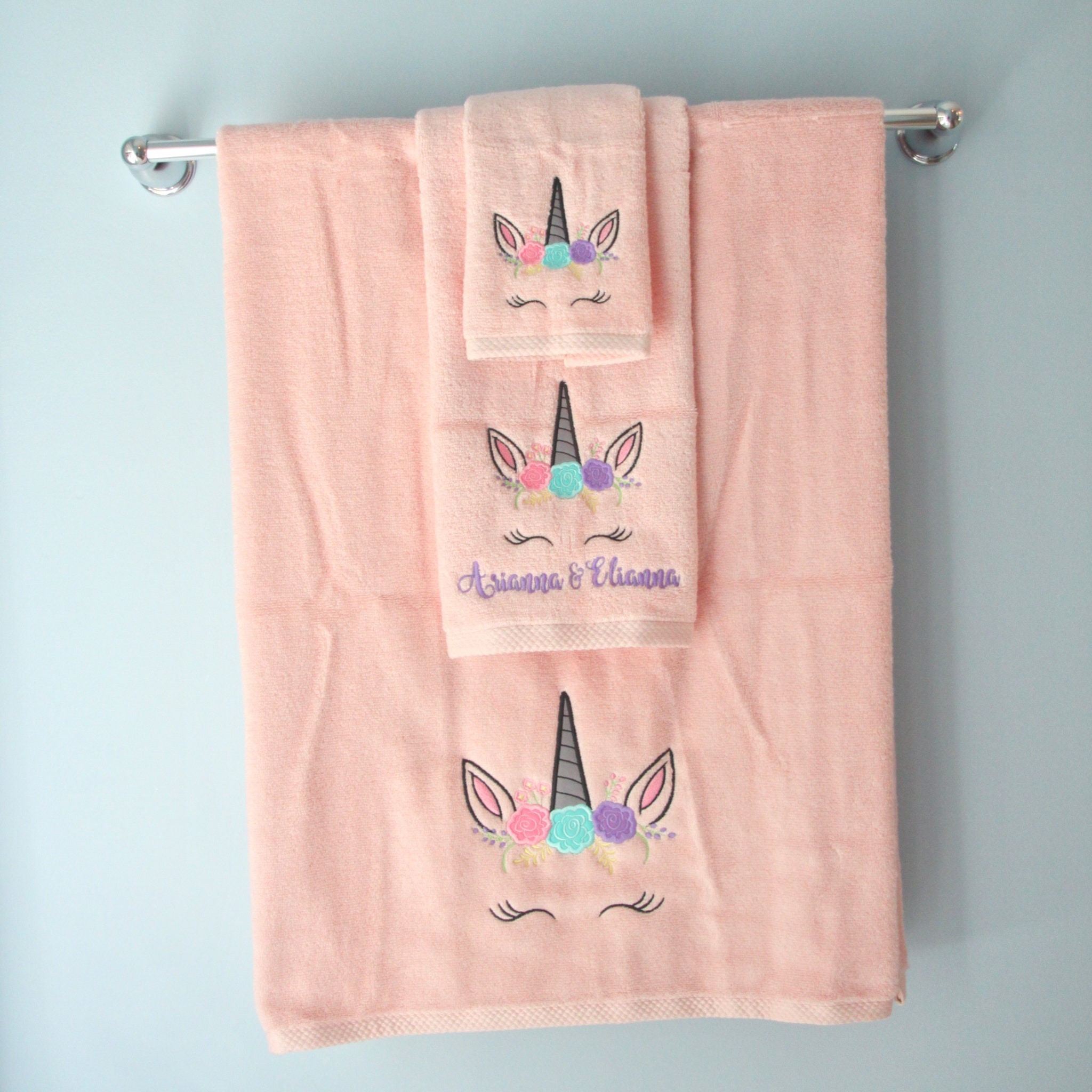 Unicorn Towel Set Embroidered Bath Towel Little Girls Etsy
