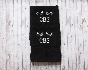 makeup washcloth, black makeup towel, embroidered bath wash cloth, monogrammed bath wash cloth, eyelash washcloth