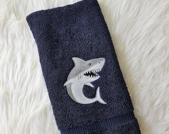 Shark Hand Towel, Embroidered Shark bath towel