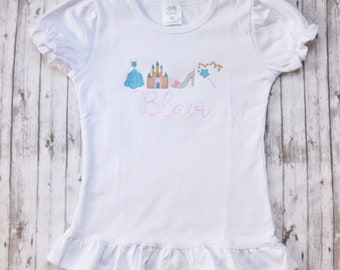 Embroidered Princess Shirt, Princess Birthday Shirt, Disney Princess Ruffle Shirt, Girls Disney Shirt