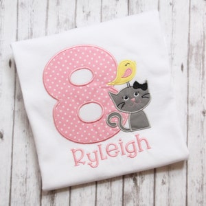 Embroidered Kitten Birthday Shirt, Girls Cat Birthday T-shirt, Little Girls Birthday Outfit, Kitten Shirt, Personalized birthday shirt