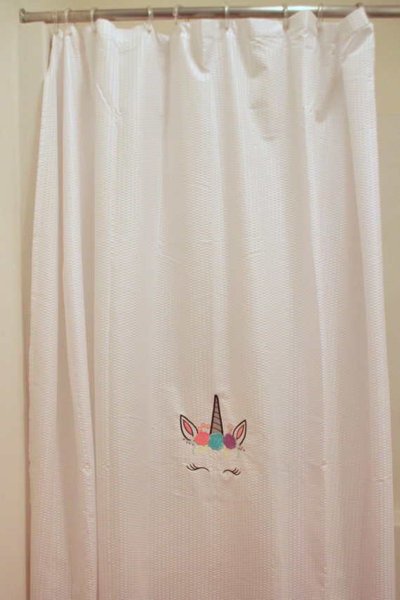 Unicorn Shower Curtain Embroidered Shower Curtain Unicorn Etsy