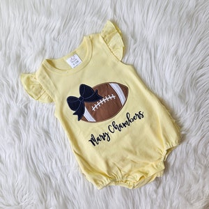Embroidered Girls Football Ruffle Romper, Summer Romper, Baby Football Outfit