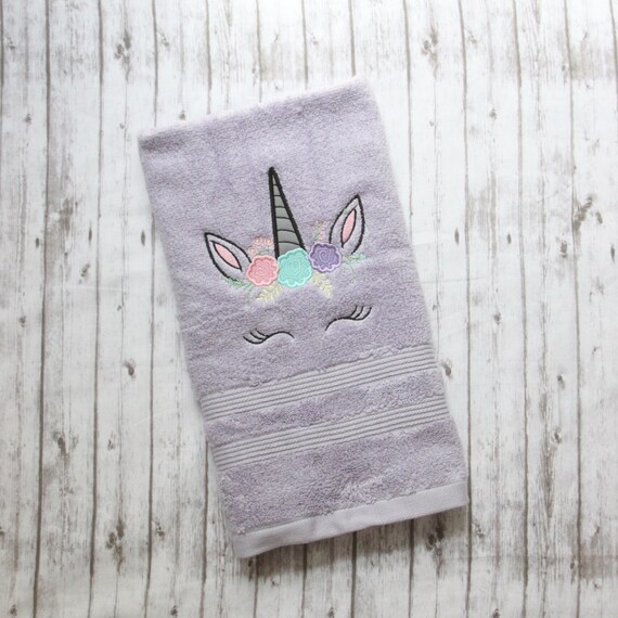 Purple Unicorn Hand Towel Embroidered Hand Towel Little Girls